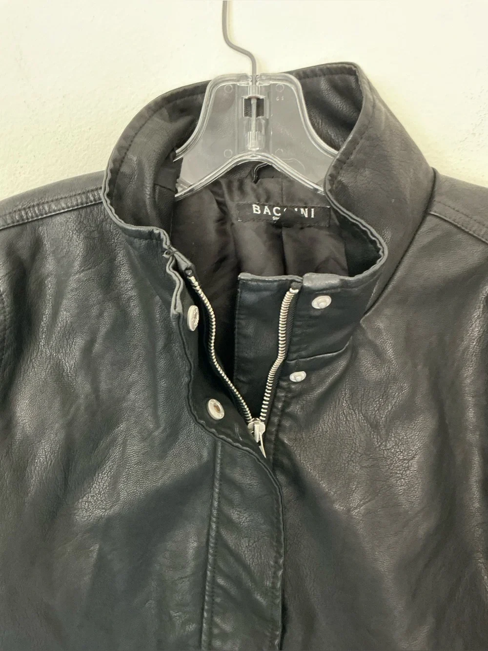 Baccini Black Faux Leather Utility Moto Jacket Size Large
